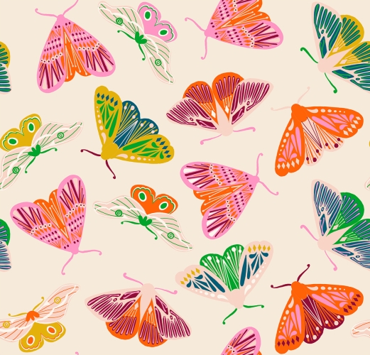 Patchwork Baumwolle - Ruby Star Society - Melody Miller - Flowerland - Fluttering Novelty Moth Insects Bold - Natural